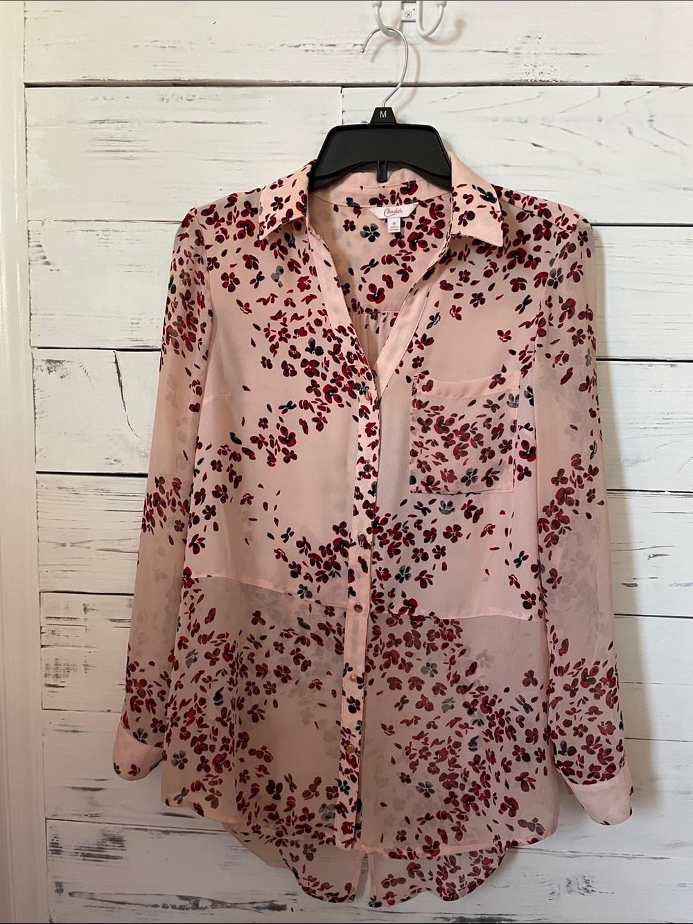 Candie's Pink Blouse with Red and Black Floral Print